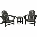 Polywood Vineyard Black Patio Set with Side Table and 2 Adirondack Chairs 633PWS3991BL